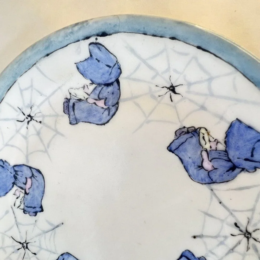 Vintage Little Miss‎ Muffet Childs Plate Nursery Rhyme Made Bavaria Blue White